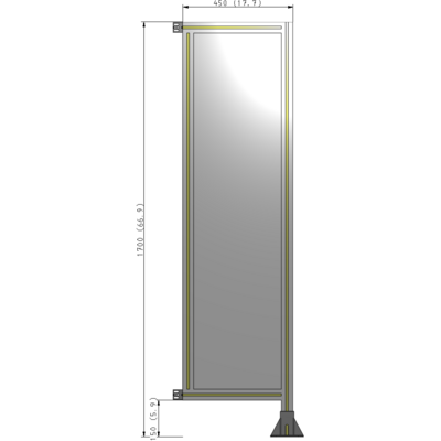A2-1700-0450-0150-HYPFA SINGLE PANEL-LEG ON RIGHT WITH HINGES 1700MM X 450MM  1/4" POLYCARBONATE, ASSEMBLED