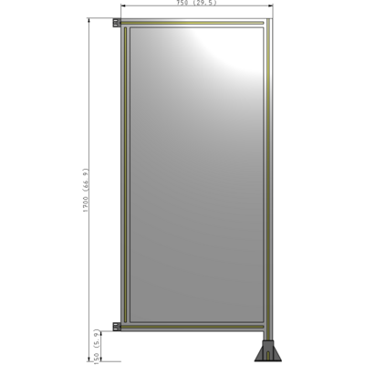 A2-1700-0750-0150-HYPFK SINGLE PANEL-LEG ON RIGHT WITH HINGES 1700MM X 750MM  1/4" POLYCARBONATE, AS A KIT