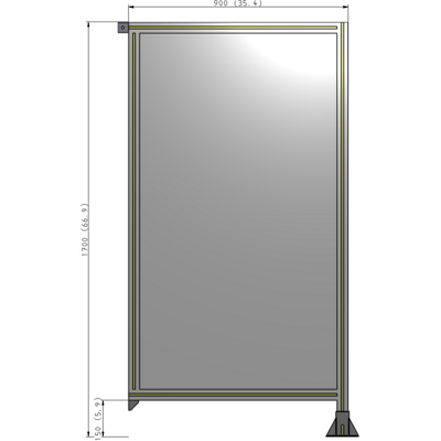 A2-1700-0900-0150-TYPFK SINGLE PANEL-LEG ON RIGHT WITH TIE PLATES AND ANGLE 1700MM X 900MM  1/4" POLYCARBONATE, AS A KIT