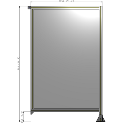 A2-1700-1050-0150-TYPFA SINGLE PANEL-LEG ON RIGHT WITH TIE PLATES AND ANGLE 1700MM X 1050MM  1/4" POLYCARBONATE, ASSEMBLED