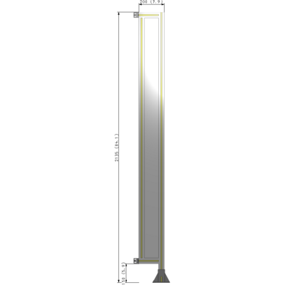 A2-2135-0200-0150-HYPFA SINGLE PANEL-LEG ON RIGHT WITH HINGES 2135MM X 200MM  1/4" POLYCARBONATE, FULLY ASSEMBLED
