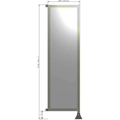 A2-2135-0600-0150-HYPFK SINGLE PANEL-LEG ON RIGHT WITH HINGES 2135MM X 600MM  1/4" POLYCARBONATE, AS A KIT