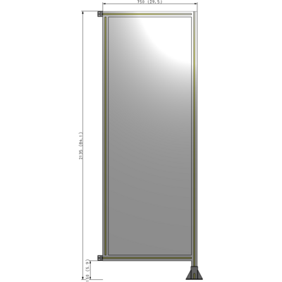 A2-2135-0750-0150-HYPFA SINGLE PANEL-LEG ON RIGHT WITH HINGES 2135MM X 750MM  1/4" POLYCARBONATE, ASSEMBLED