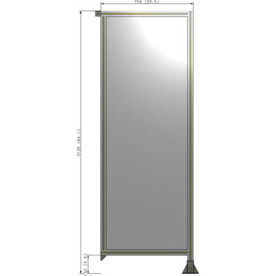 A2-2135-0750-0150-TYPFA SINGLE PANEL-LEG ON RIGHT WITH TIE PLATES AND ANGLE 2135MM X 750MM  1/4" POLYCARBONATE, ASSEMBLED