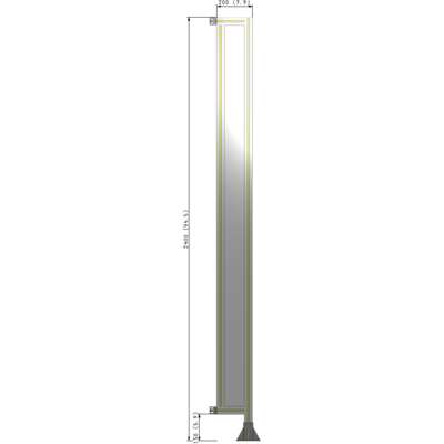 A2-2400-0200-0150-HYPFA SINGLE PANEL-LEG ON RIGHT WITH HINGES 2400MM X 200MM  1/4" POLYCARBONATE, FULLY ASSEMBLED