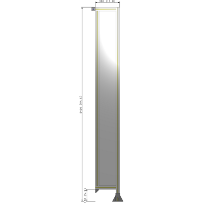 A2-2400-0300-0150-TYPFA SINGLE PANEL-LEG ON RIGHT WITH TIE PLATES AND ANGLE 2400MM X 300MM  1/4" POLYCARBONATE, ASSEMBLED