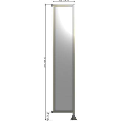 A2-2400-0450-0150-HYPFA SINGLE PANEL-LEG ON RIGHT WITH HINGES 2400MM X 450MM  1/4" POLYCARBONATE, ASSEMBLED
