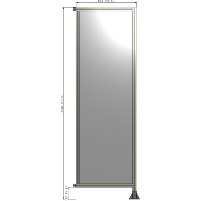 A2-2400-0750-0150-HYPFA SINGLE PANEL-LEG ON RIGHT WITH HINGES 2400MM X 750MM  1/4" POLYCARBONATE, ASSEMBLED