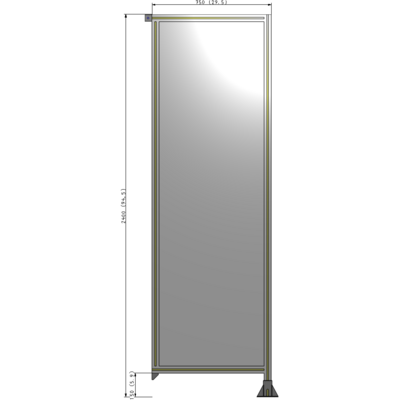 A2-2400-0750-0150-TYPFA SINGLE PANEL-LEG ON RIGHT WITH TIE PLATES AND ANGLE 2400MM X 750MM  1/4" POLYCARBONATE, ASSEMBLED