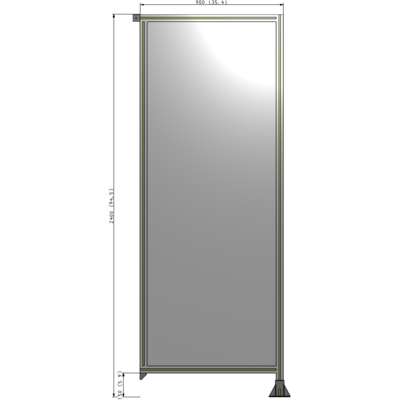 A2-2400-0900-0150-TYPFA SINGLE PANEL-LEG ON RIGHT WITH TIE PLATES AND ANGLE 2400MM X 900MM  1/4" POLYCARBONATE, ASSEMBLED