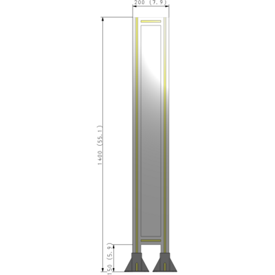 A3-1400-0200-0150-ZYPFA SINGLE PANEL-LEG ON  BOTH SIDES  1400MM X 200MM  1/4" POLYCARBONATE, FULLY ASSEMBLED