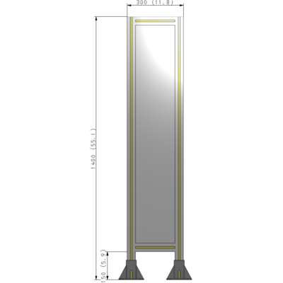 A3-1400-0300-0150-ZYPFA SINGLE PANEL-LEG ON  BOTH SIDES  1400MM X 300MM  1/4" POLYCARBONATE, FULLY ASSEMBLED