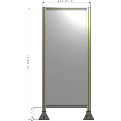 A3-1400-0600-0150-ZYPFA SINGLE PANEL-LEG ON  BOTH SIDES  1400MM X 600MM  1/4" POLYCARBONATE, ASSEMBLED