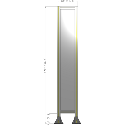 A3-1700-0300-0150-ZYPFK SINGLE PANEL-LEG ON  BOTH SIDES  1700MM X 300MM  1/4" POLYCARBONATE, AS A KIT