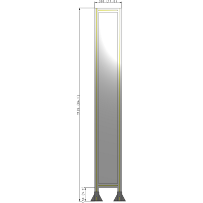 A3-2135-0300-0150-ZYPFA SINGLE PANEL-LEG ON  BOTH SIDES  2135MM X 300MM  1/4" POLYCARBONATE, FULLY ASSEMBLED