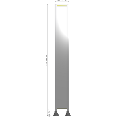 A3-2400-0300-0150-ZYPFA SINGLE PANEL-LEG ON  BOTH SIDES  2400MM X 300MM  1/4" POLYCARBONATE, FULLY ASSEMBLED