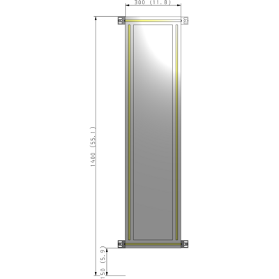 A4-1400-0300-0150-HYPZK SINGLE PANEL-NO LEGS WITH HINGES 1400MM X 300MM  1/4" POLYCARBONATE, AS A KIT