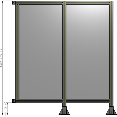 B6-1400-1200-0150-HYPFK DOUBLE PANEL-LEGS ON RIGHT AND CENTER WITH HINGES 1400MM X 1200MM  1/4" POLYCARBONATE, ASSEMBLED