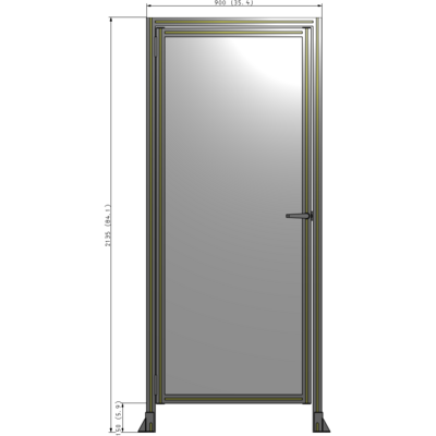 G1-2135-0900-0150-EYPTA DOOR WITH HEADER, HANDLE WITH INTERNAL EGRESS ON RIGHT 2135MM X 900MM 1/4" POLYCARBONATE, ASSEMBLED
