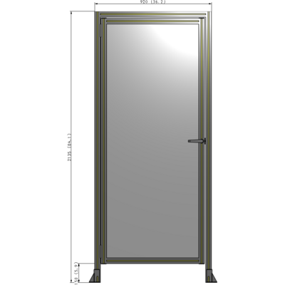 G1-2135-0920-0150-EYPTA DOOR WITH HEADER, HANDLE WITH INTERNAL EGRESS ON RIGHT 2135MM X 920MM 1/4" POLYCARBONATE, ASSEMBLED