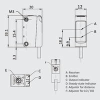 OS10S-AK150CP6-0.3-Q8 ELCO PHOTOELECT SENSOR, OS10S-SERIES, DIFF W/ BGS, RED BEAM, OR:6-150MM, PNP, LO/DO, -20TO60 DEG C, SW FRQ:400HZ, 0.3 M+M8 4-PIN