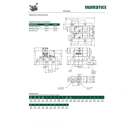 229-774 NUMATICS/AVENTICS MANIFOLD BLOCK 075 SERIES 1/4" NPT S/B PORTS PLUG IN (15/25)