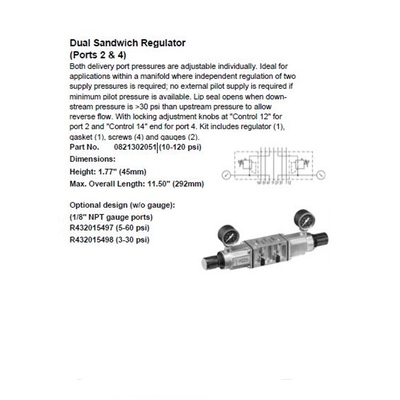0821302051 NUMATICS/AVENTICS SANDWICH REGULATOR ISO1 5599/1 SERIES DBL PR 10-120PSI