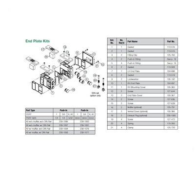 239-1078 NUMATICS/AVENTICS END PLATE KIT 2002 SERIES 8MM TUBE W/MUFFLERS