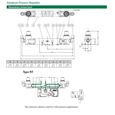 353RT100J016W00 NUMATICS/AVENTICS SANDWICH REGULATOR 2035 SERIES 2 PR SEL 10-130PSI, TFG