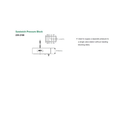 239-2188 NUMATICS/AVENTICS MANIFOLD PART 2005 SERIES SANDWICH PRESSURE BLOCK 1/8" NPT