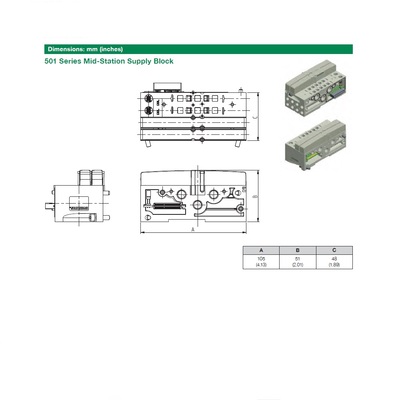K501AZM42MA0010 NUMATICS/AVENTICS BLANK PLATE/MID STATION SUPPLY BLOCK 501 SERIES 4 STATION 1/4" TUBE SIDE PORTS (PTY)