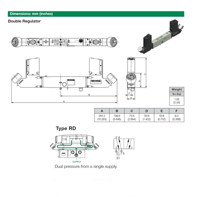 R502ARD11JA0010 NUMATICS/AVENTICS SANDWICH REGULATOR 502 SERIES DUAL PR 10-130PSI (PTY)