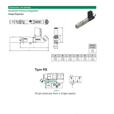 R502ARS11JA0020 NUMATICS/AVENTICS SANDWICH REGULATOR 502 SERIES SGL PR 10-130PSI (ISO)