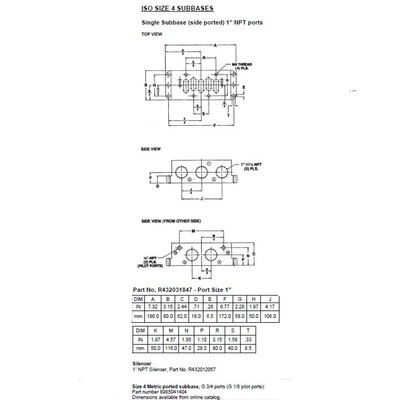 R432031847 NUMATICS/AVENTICS VALVE BASE ISO4 5599/1 SERIES 1" NPT SIDE PORTS