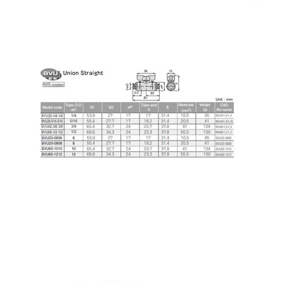 BVU60-1/2-1/2 PISCO NP BRASS BALL VALVE 1/2" TUBE UNION, T HANDLE