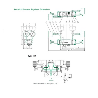 081RD300J000000 NUMATICS/AVENTICS SANDWICH REGULATOR MK8 SERIES DUAL PR 3-30PSI