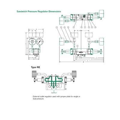 081RE100O016W00 NUMATICS/AVENTICS SANDWICH REGULATOR MK8 SERIES DUAL PR A, B 10-130PSI, HW, TFG