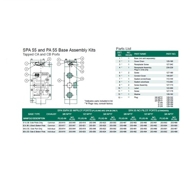 203-552 NUMATICS/AVENTICS VALVE BASE PA55,SPA55 SERIES 3/4" NPT SIDE PORTS NO PLUG (3A/3C) W/EXT PLT PORT