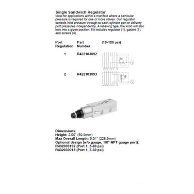 R422103092 NUMATICS/AVENTICS SANDWICH REGULATOR ISO2 5599/1 SERIES SGL PR 10-120PSI