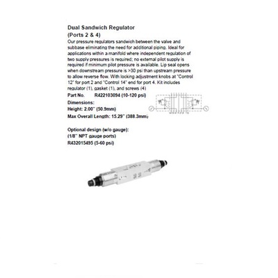 R422103094 NUMATICS/AVENTICS SANDWICH REGULATOR ISO2 5599/1 SERIES DBL PR 10-120PSI