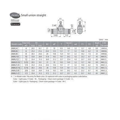JNMU3/8 PISCO NEEDLE VALVE 3/8" TUBE INLINE UNION