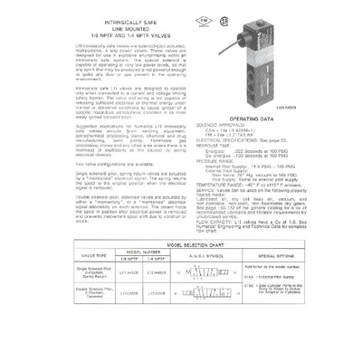 L11II452BP00061 NUMATICS/AVENTICS SOL-PILOT INSTRINSICLY SAFE VALVE L1 SERIES 4/2 DETENT 24VDC, HW, 1/8" NPT