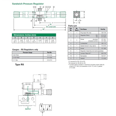 031RS715O000000 NUMATICS/AVENTICS SANDWICH REGULATOR/MANIFOLD MK3 SERIES SGL PR 0-100PSI 1/8" NPT, HW
